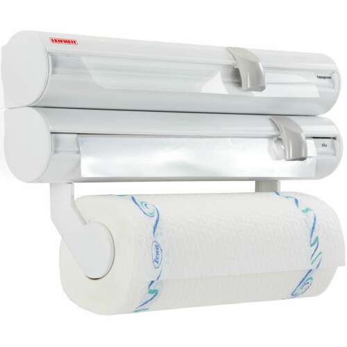 Leifheit ComfortLine držiak na kuchynské utierky, biely, so zabudovaným nožom na potravinársku fóliu a alobal