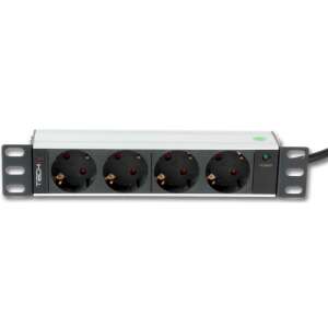 Techly 100464 4-outlet PDU with LED indicator, 1U rack mountable, black/silver - Techly