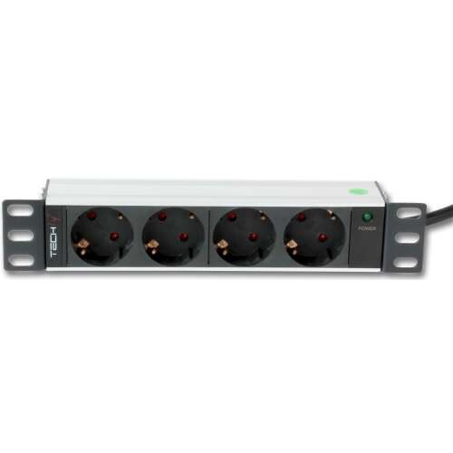 Techly 100464 4 aljzatos PDU LED jelzővel, 1U rack szerelhető, fekete/ezüst
