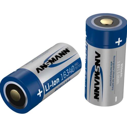 Két Ansmann 16340 Li-Ion újratölthető elem, 850 mAh, 3.6V