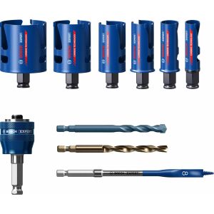 Bosch Expert Lochsägenset für Baumaterialien 20-64 mm, inklusive Lochsägen, Adapter, Zentrierbohrer und Flachfräsbohrer - Kreisschneider & Lochsägen