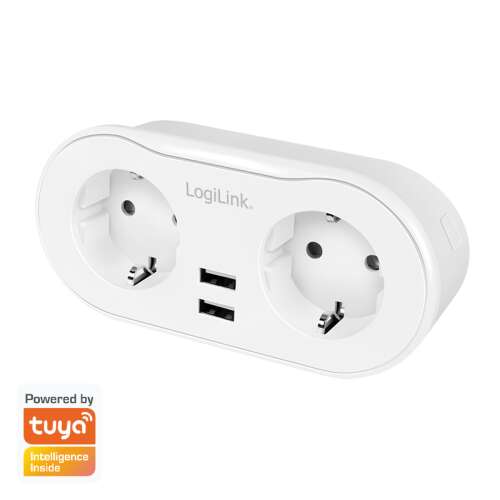 LogiLink SH0102 230V WiFi Интелигентен Контакт с 2 Контакта и 2 USB Порта, Бял