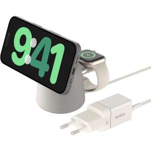 Belkin BoostCharge Pro 2 w 1 Stacja ładowania bezprzewodowa, Biały, ładowanie iPhone'a i Apple Watch - Bezprzewodowa ładowarka