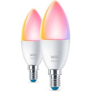 Két darab WiZ Colors intelligens LED gyertya izzó, E14 foglalattal, 4.9W, 470lm, 2200-6500K, RGB - WiZ