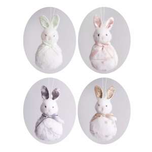 Set mit 4 Plüsch-Hasen-Dekorationen, jede mit einer anderen Schleifenfarbe, perfekt für Ostern oder Frühlingsdekoration - Ostern Dekoration