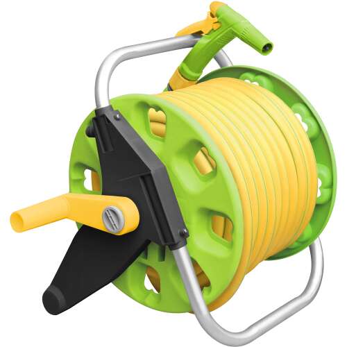 Fieldmann FZH-1020 tömlőkocsi 20m tömlővel, zöld és sárga, kerti tömlőkocsi, tömlőtekercs, kerti öntözés