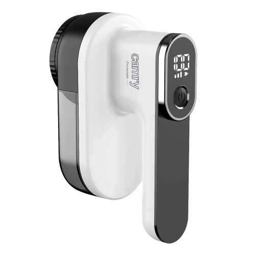 Camry CR 9620 fabric shaver, white and black, angled view