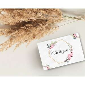 Floral Thank You Cards, 20 Pack, 8.2 x 5.4 cm, Pink Flowers, Gold Frame, Marble Background - Greeting Card, Invitation