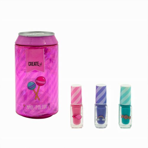 Canenco Create It! Set de lacuri de unghii Candy Can, 3 culori în ambalaj de cutie de bomboane