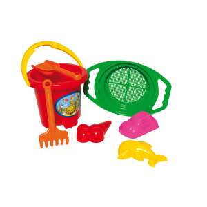 7 részes homokozó szett vödörrel, lapáttal, gereblyével, szitával és formákkal - Homokozó játék