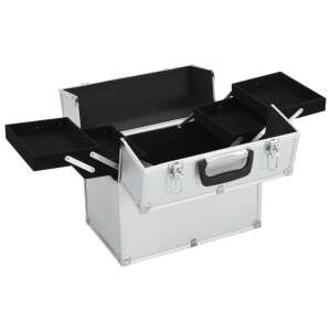 vidaXL ezüstszínű alumínium sminktáska nyitva tálcákkal - Kozmetikai bőrönd