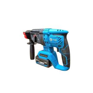 THO cordless hammer drill, 128V, M-9010, blue and black, side view - Sumker