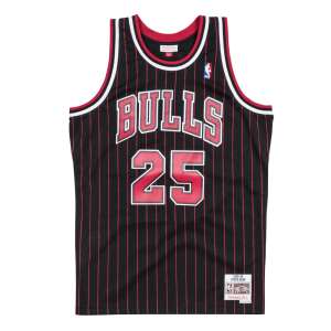 Mitchell & Ness Chicago Bulls Steve Kerr 95-96' #25 Alt. Swingman 2.0 Jersey, black and red basketball jersey with pinstripes, front view - Mitchell & Ness
