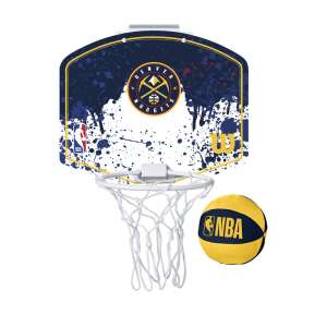 Wilson NBA Team Mini Hoop Denver Nuggets Basketball Backboard, blue and yellow, with basketball - Wilson Basketball, Hoop, and Equipment