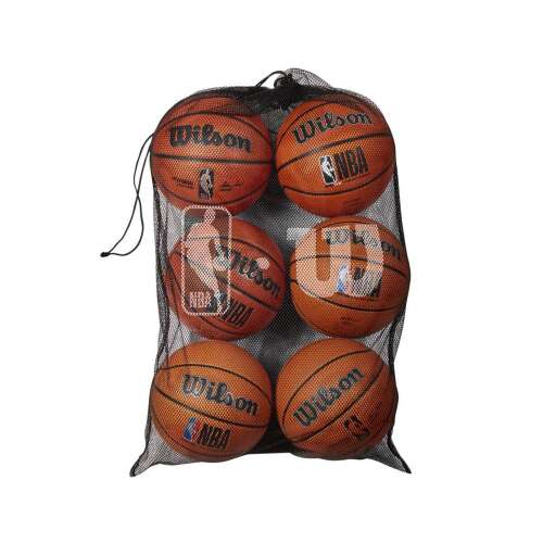Wilson NBA 6 Ball Carry Bag, fekete hálós kosárlabda táska, unisex, 6 kosárlabdával töltve