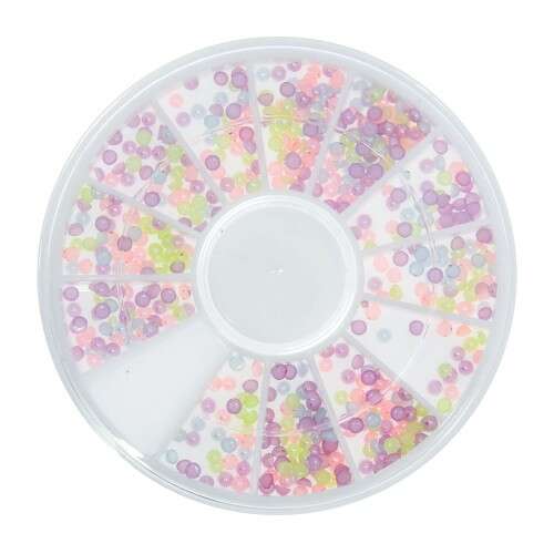 Színes köröm díszítő gyöngyök kerek dobozban