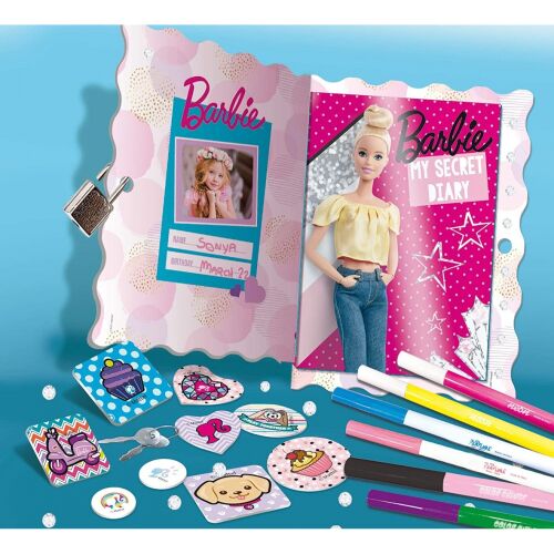 Lisciani Barbie Geheimtagebuch Set mit Schloss, Schlüsseln, Aufklebern und Markern