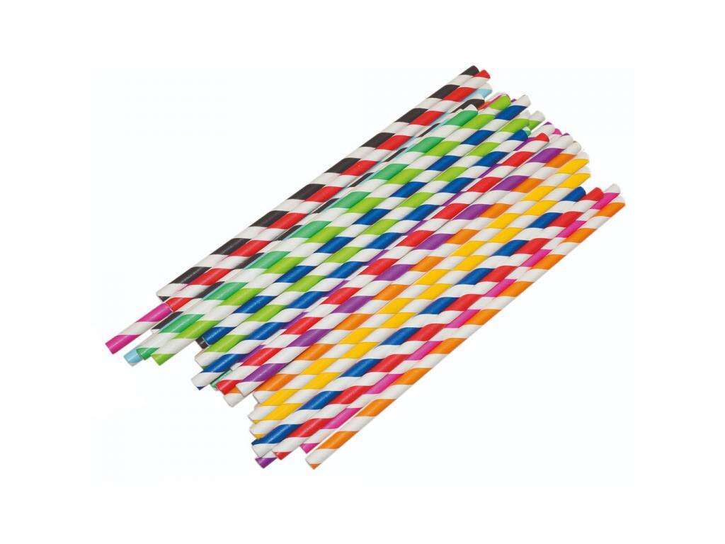 PlayBox: Striped Colorful Paper Straw Set 50 pcs