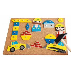 LENA Budowa Gra z młotkiem na korkowej tablicy, klocki na korkowej tablicy - Gra na instrumencie muzycznym, Deska kreślarska, tablica do pisania, Zestaw artykułów piśmiennych, Kreatywna zabawa, Deska kreślarska i Filctoll