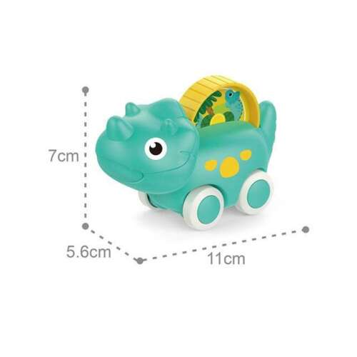 Triceratops dinoszaurusz tolható és húzható játék, 11cm, türkizkék, forgó elemmel - Tolható és húzható játék