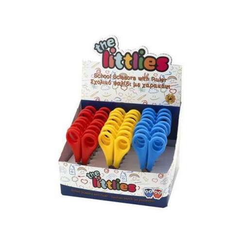 The Littles iskolai olló vonalzós vágófelülettel, 24 darabos csomag, piros, sárga, kék