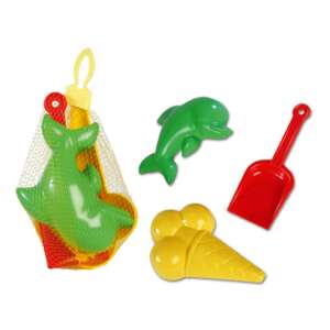 Homokozó szett 2 formával és lapáttal, tartalmaz egy delfint, egy fagylaltkúp formát és egy hal formát - Strandcikk