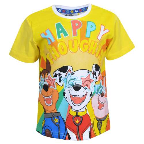 Nickelodeon Mancs őrjárat rövid ujjú póló fiúknak, sárga, happy thoughts felirattal és Mancs őrjárat karakterekkel - Nickelodeon