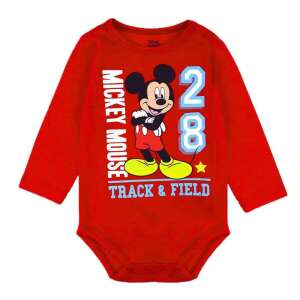 Червен боди с дълъг ръкав за бебета момчета, с графика на Мики Маус и текст 'Track & Field' - Бебе & Малко дете