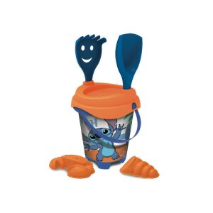 Комплект кофичка за пясък Stitch с лопатка, гребло и формички - Игри в басейна и на плажа