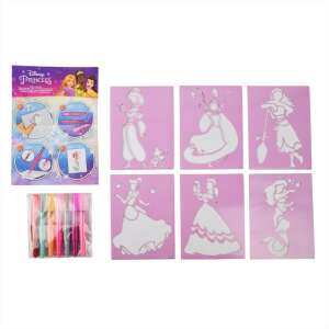 Disney Prinzessin Sprühstift-Set mit 7 Sprühstiften und 6 wiederverwendbaren Schablonen für Kinder, um wunderschöne Kunstwerke zu schaffen - Filzstifte
