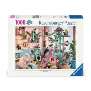 Puzzle Ravensburger 1000 elementów, Kocie Niebo, przedstawiające pokój pełen kotów bawiących się i odpoczywających - Ravensburger Puzzle