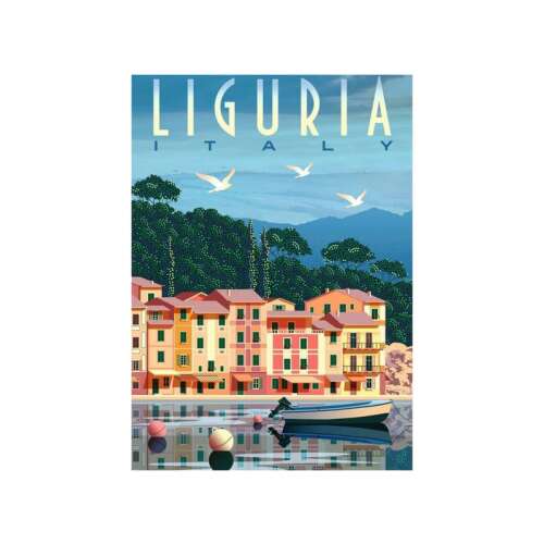 Liguria Olaszország, 1000 darabos kirakós játék, színes illusztráció egy olasz faluról a tenger mellett - Ravensburger