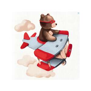 Ideyka számmal festés készlet, Égi utazás, 30x30cm, medve repülőn - Ideyka
