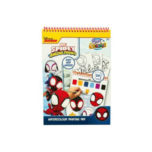Marvel Spidey Niesamowici Przyjaciele Blok Malarski Akwarelowy, 24 strony, zawiera farby wodne, idealny dla dzieci, które kochają Spidermana