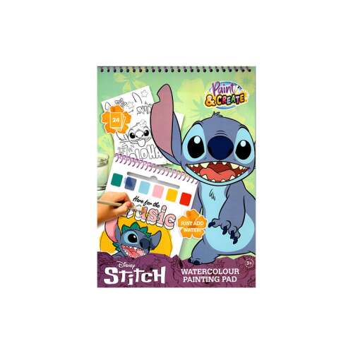 Disney Stitch Książka do Malowania Akwarelami, 24 strony, zawiera farby wodne, książka do kolorowania, książka dla dzieci