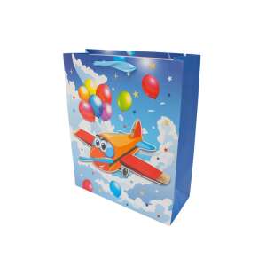 Pungă cadou cu avion, 30x42 cm, albastră cu nori și baloane - Nonbrand Pungi cadou