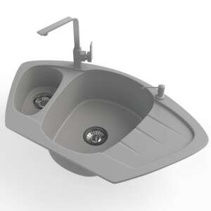 NERO Compact sarok gránit mosogató két medencével, csapteleppel és mosogatószer adagolóval - Építkezés & Felújítás