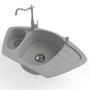 NERO Compact sarok gránit mosogató Vintage csapteleppel és adagolóval - Építkezés & Felújítás