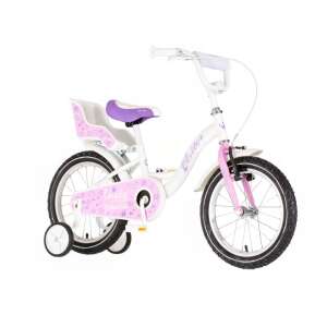 Visitor Lovely Princess 16 colos gyerek kerékpár, fehér, rózsaszín és lila részletekkel, segédkerekekkel - Visitor