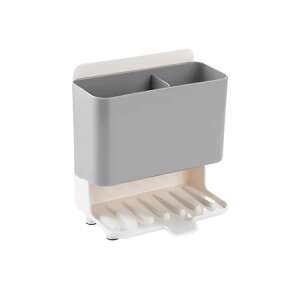 Gray and white dishwashing sponge and detergent holder, kitchen sink organizer - Dish sponge
