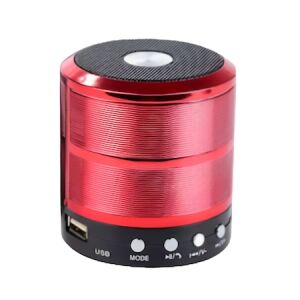 Close-up of Red Mini Bluetooth Speaker with Metal Housing - Audio