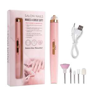Șlefuitor electric de unghii roz, cu 5 accesorii, cablu USB de încărcare și ambalaj - Scaune de salon, Set de unghii, Dispozitiv de îngrijire facială și Polizor de unghii