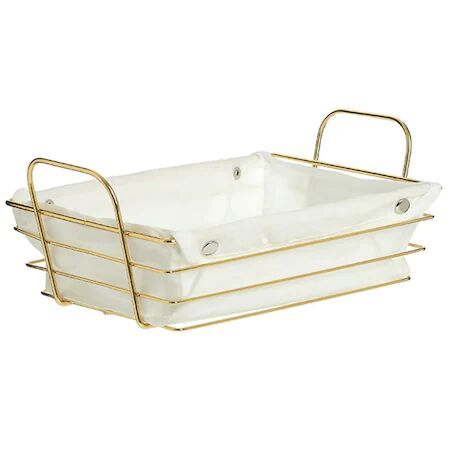 Rectangular Metal Bread Basket with Removable Textile Liner, 26X19x8cm, Gold ABYZ®™