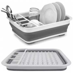 Foldable Dish Rack with Dishes and Utensils - Dish Rack