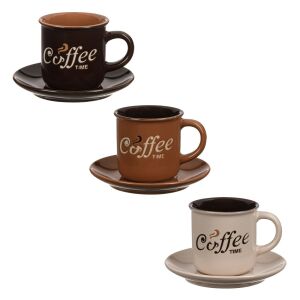 3-piece matt brown ceramic coffee cup and saucer set, 130 ml ABYZ®™