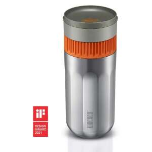 Wacaco Pipamoka portable coffee maker, stainless steel, orange and grey, with IF Design Award 2021 logo - Wacaco