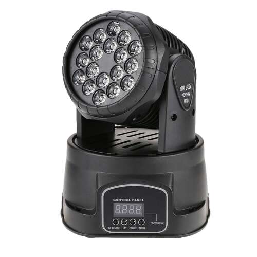 IdeallStore® Mini LED Moving Head, schwarz, 18 LED-Leuchten, DMX-Steuerung, 630 Grad Drehung