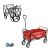 Leziter piros összecsukható strandkocsi nyitva és összecsukva