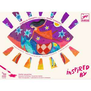 Djeco Inspired by Marc Chagall gouache workshop art set, featuring a woman riding a horse in the sky - Activity Book, Coloring