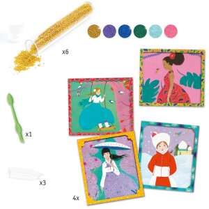 Djeco Művészeti Gyöngyök - Világ körüli utazás kézműves készlet gyerekeknek, tartalmaz 6 cső gyöngyöt, 1 applikátort, 3 ragasztócsövet és 4 képkártyát - Kreatív játék